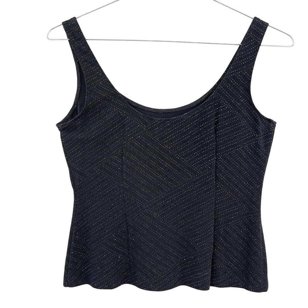 Alex Evenings‎ Petite Black Metallic Sparkle Scoop Neck Sleeveless Tank Top PM